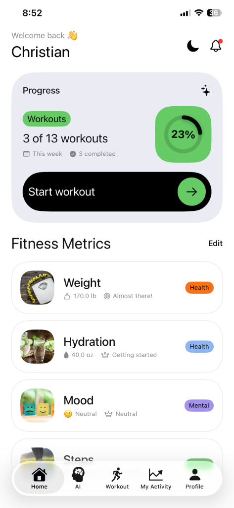 Gymbora App Interface